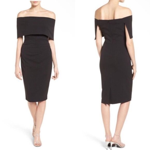 Amazing Vince Camuto Elegant Black Off-Shoulder Midi Dress Size 8 - Picture 2 of 11